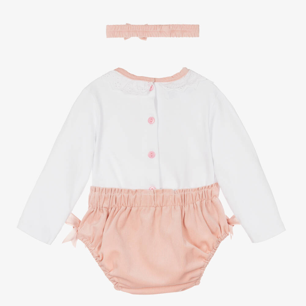 بو كيد-طقم شورت أطفال بناتي لون زهري وأبيض | Childrensalon Outlet