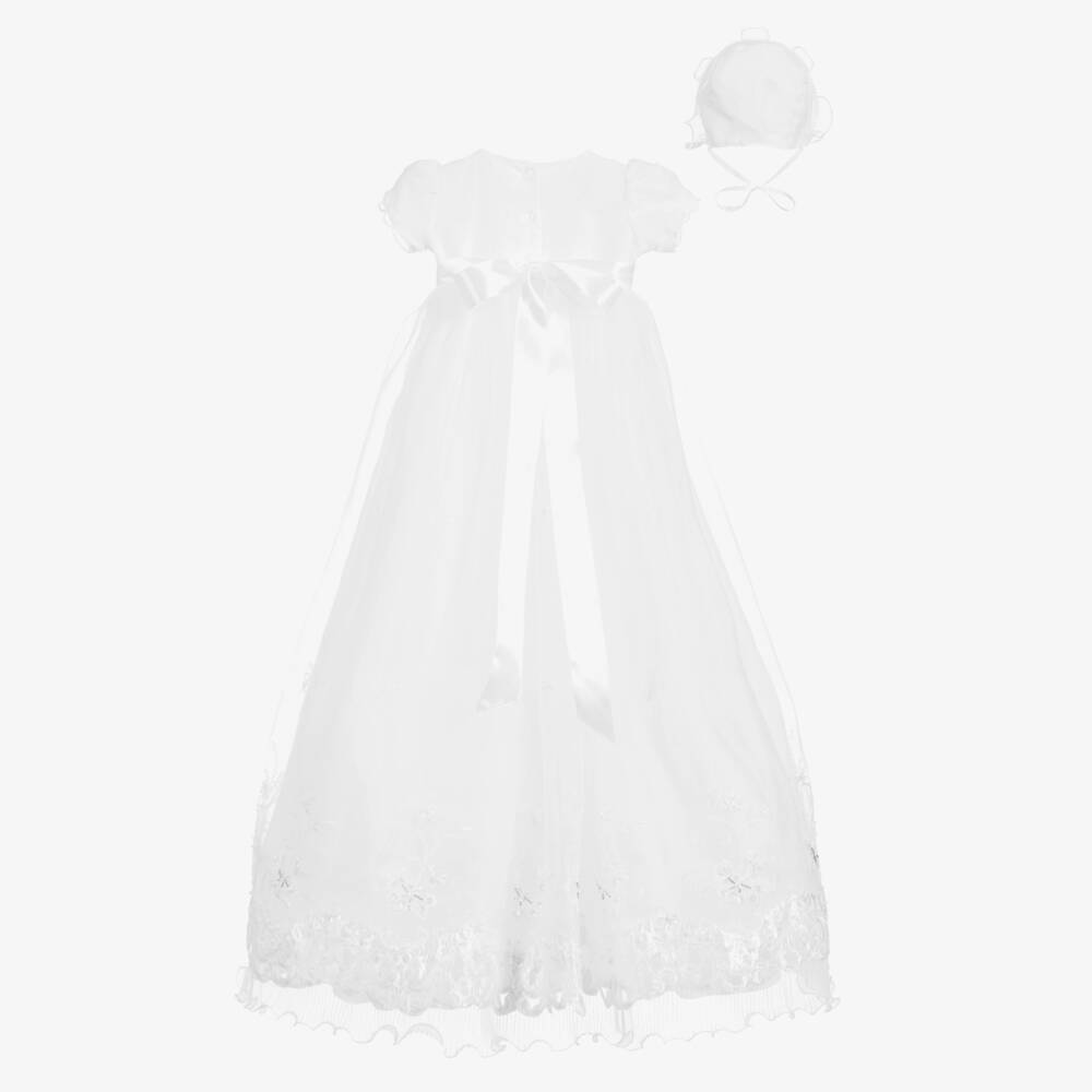 Beau KiD-فستان و بونيه أورغانزا لون أبيض للمولودات | Childrensalon Outlet