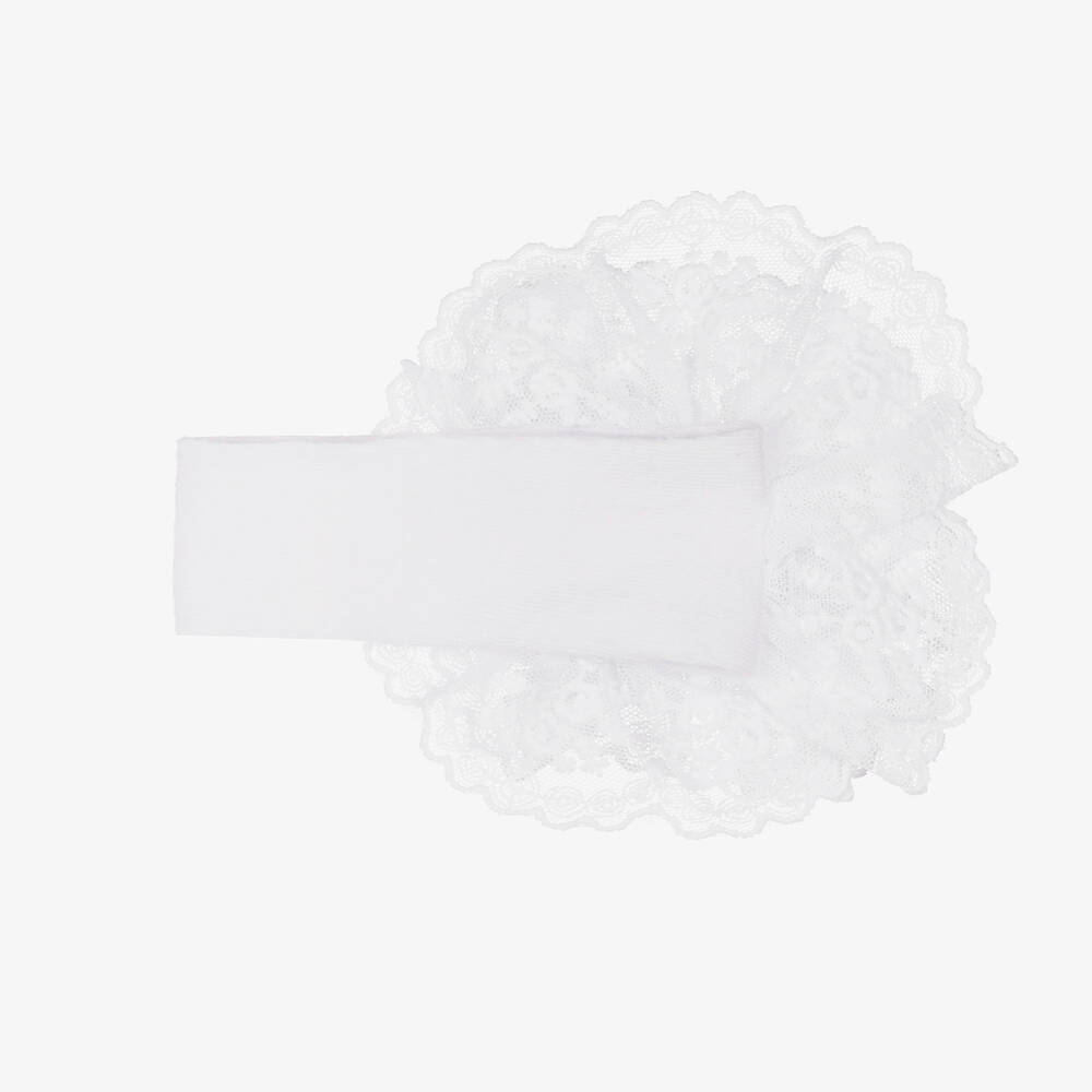 بو كيد-طوق للرأس قطن ودانتيل لون أبيض للبنات | Childrensalon Outlet