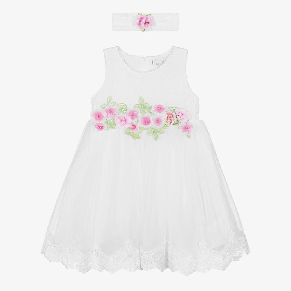 Beau KiD-Girls White Lace Trim Dress Set | Childrensalon Outlet