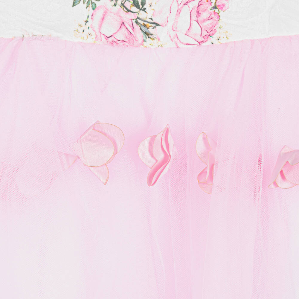Beau KiD-Girls White & Pink Floral Tulle Dress | Childrensalon Outlet