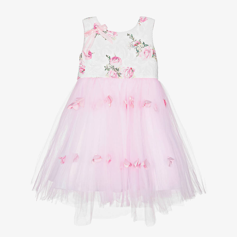 Beau KiD - Girls White & Pink Floral Tulle Dress | Childrensalon