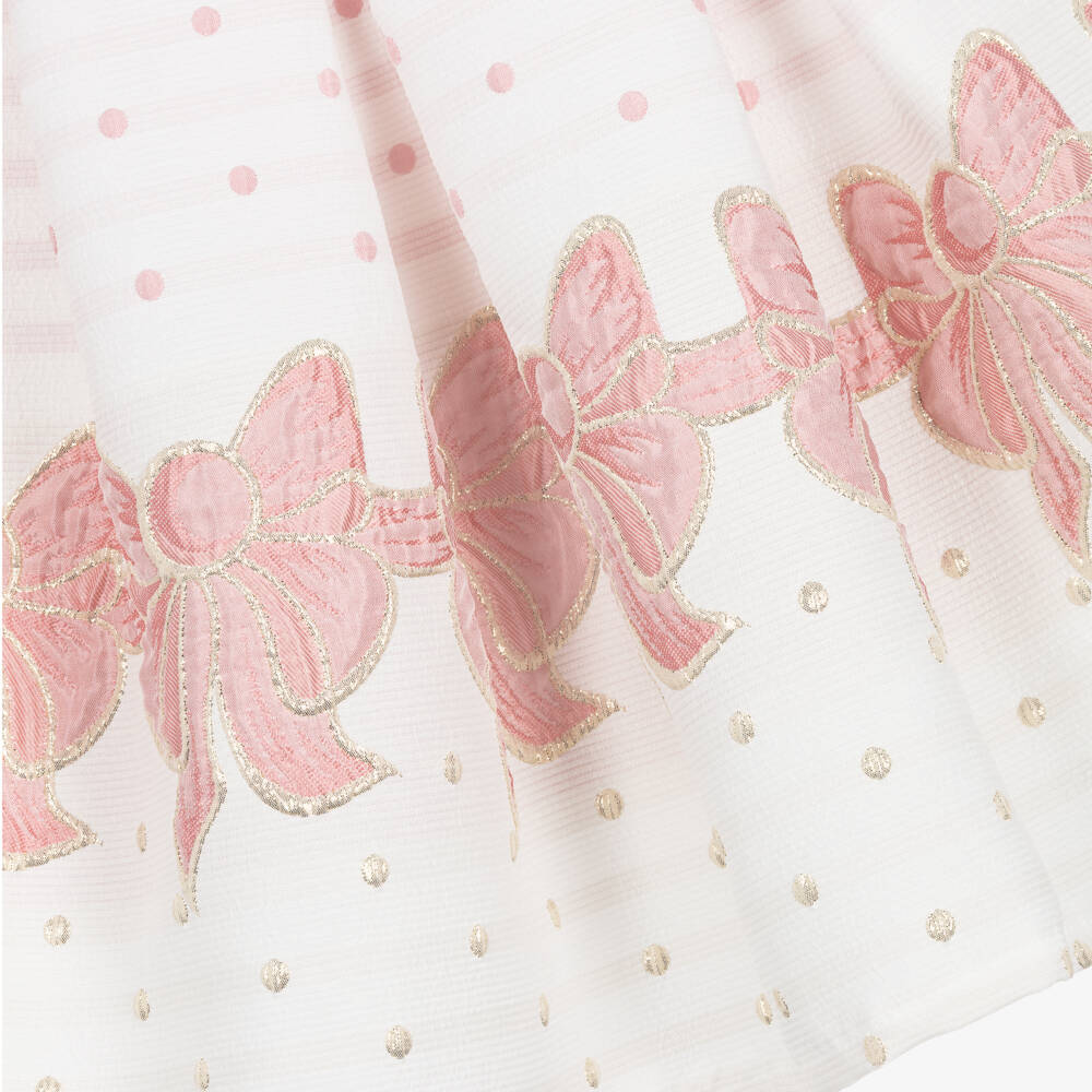 Beau KiD-Girls White & Pink Jacquard Dress with Bow | Childrensalon Outlet