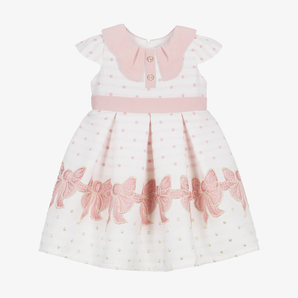 Beau KiD-Girls White & Pink Jacquard Dress with Bow | Childrensalon Outlet