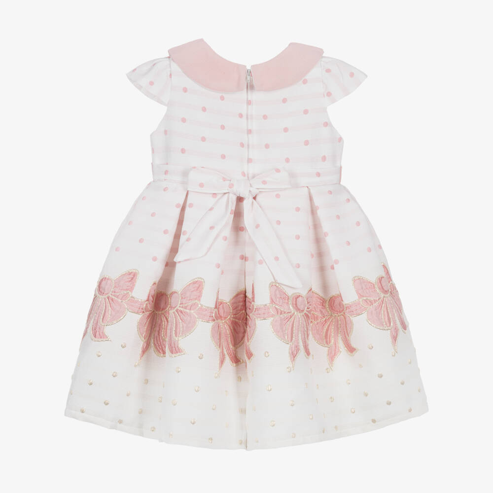 Beau KiD-Girls White & Pink Jacquard Dress with Bow | Childrensalon Outlet