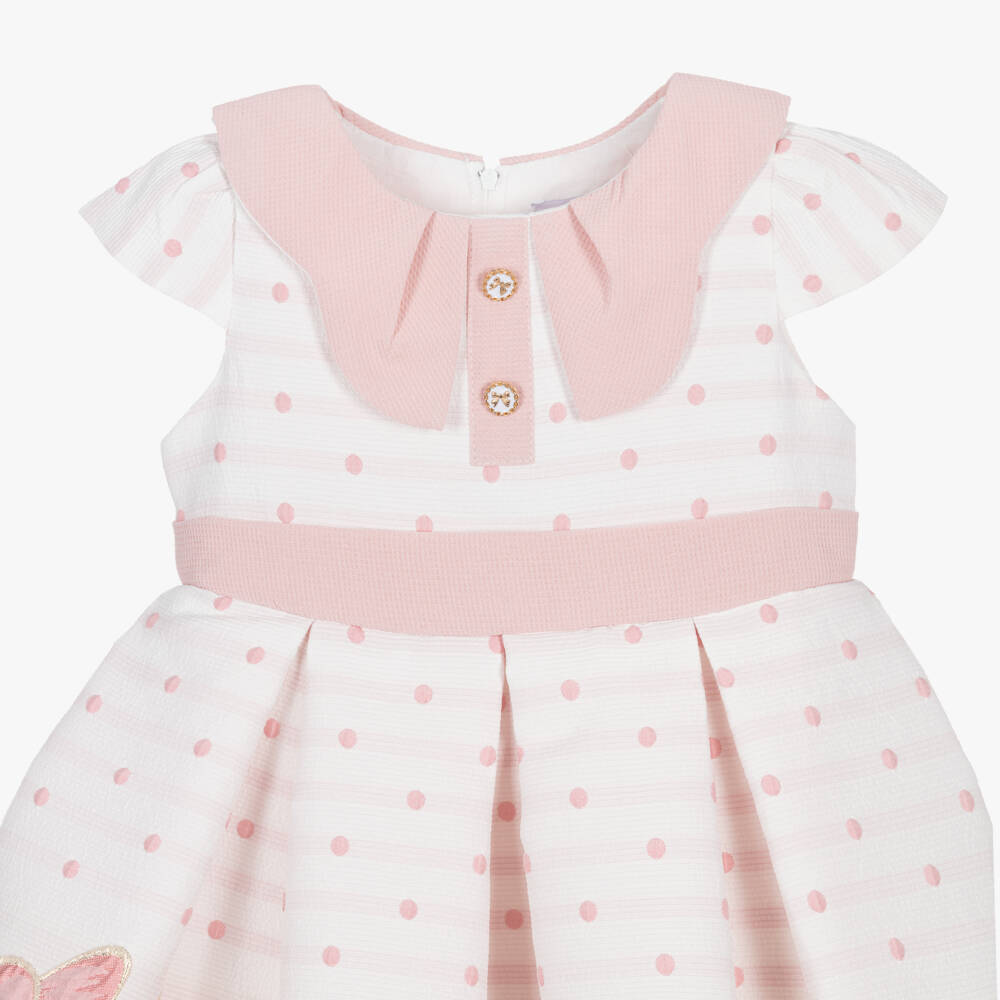 Beau KiD-Girls White & Pink Jacquard Dress with Bow | Childrensalon Outlet