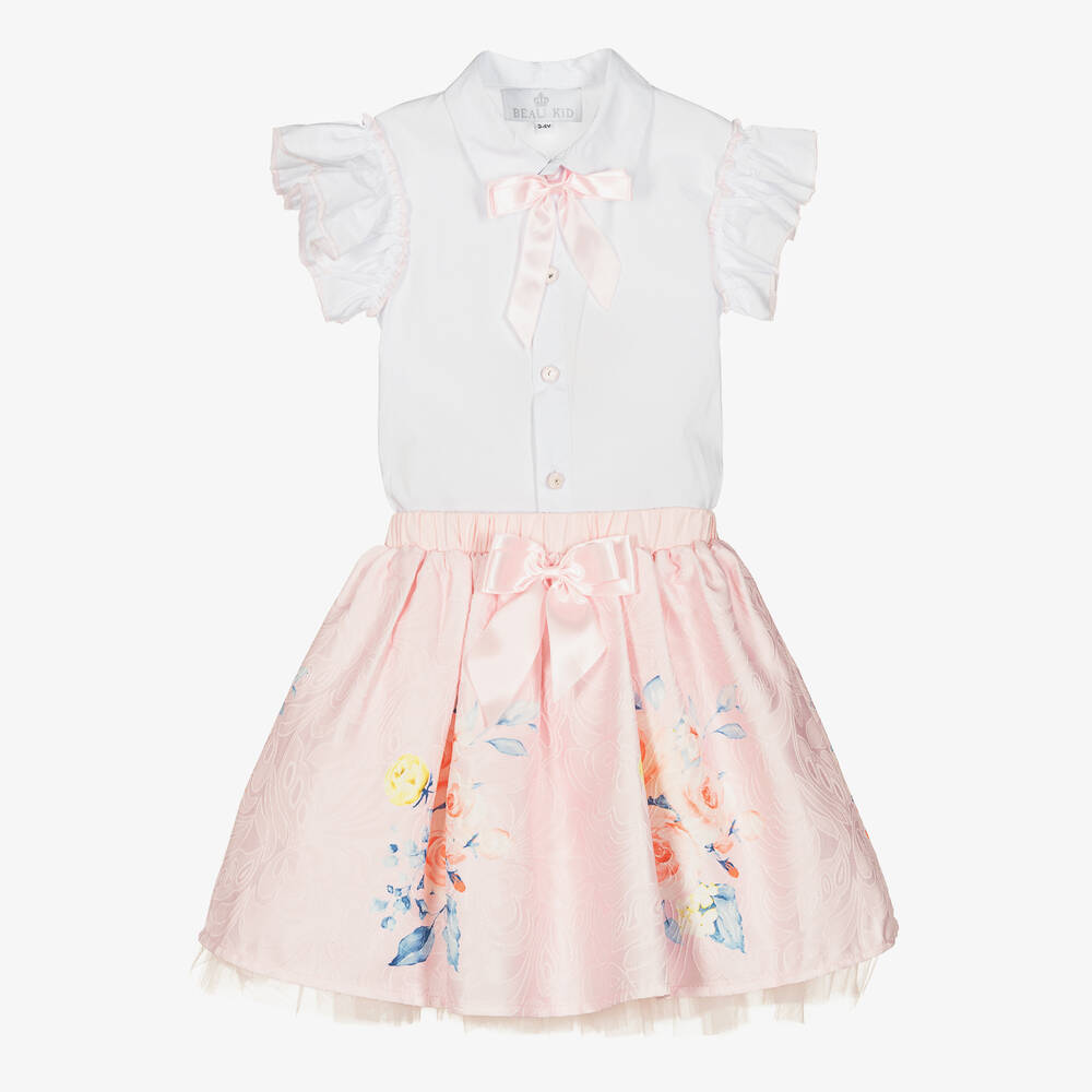 Beau KiD - Girls White & Pink Tulle Skirt Set | Childrensalon