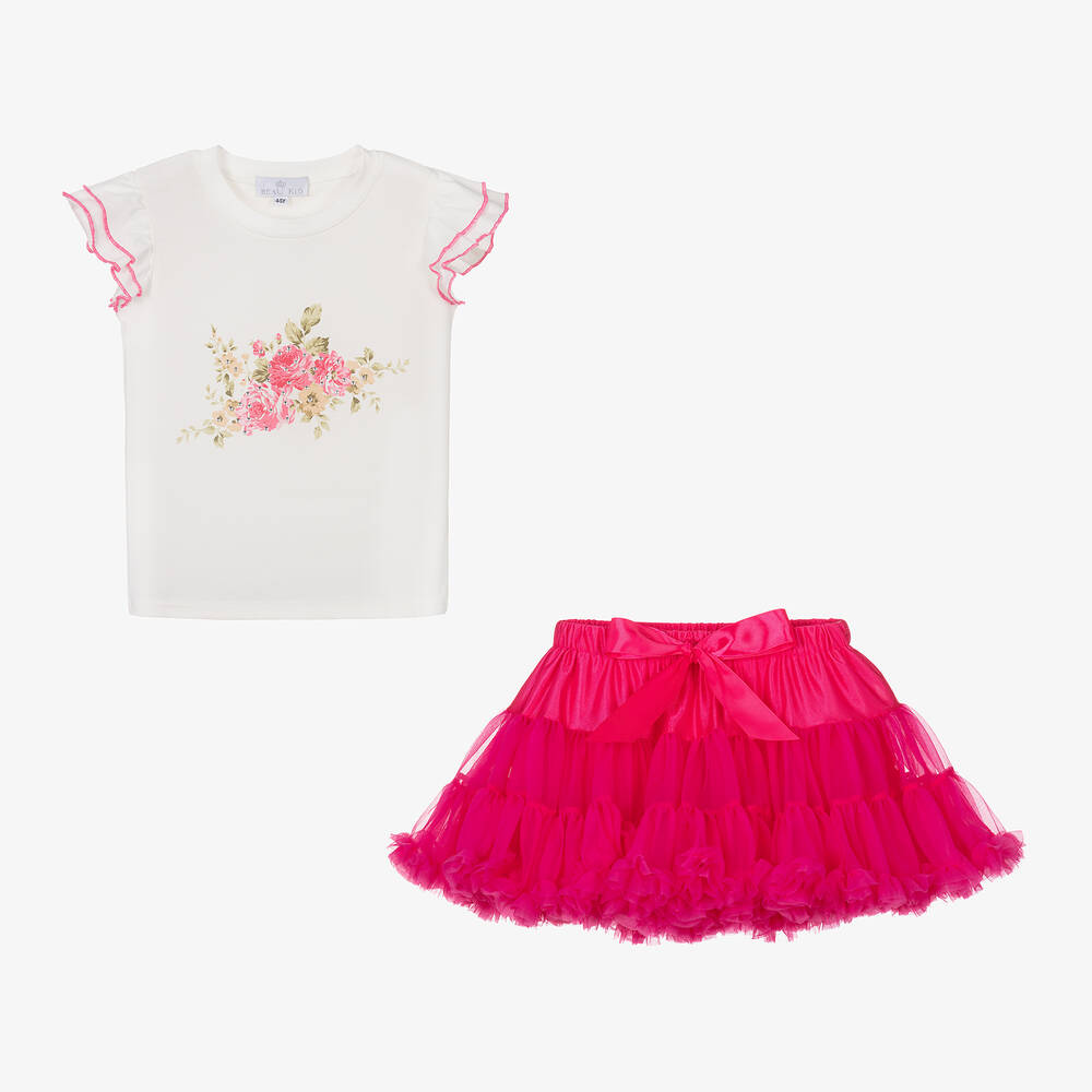 Beau KiD-Girls White & Pink Tutu Skirt Set | Childrensalon Outlet