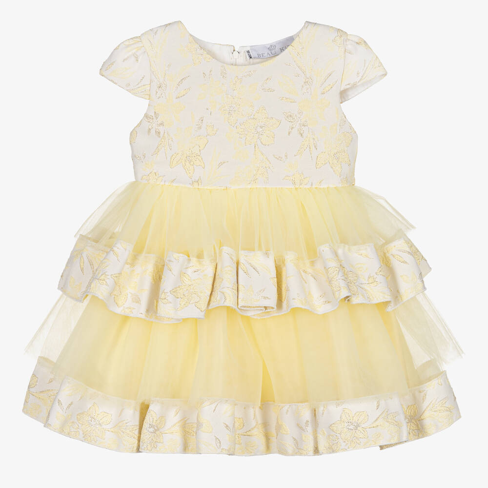 Beau KiD - Girls Yellow & Gold Flowers Tulle Dress | Childrensalon