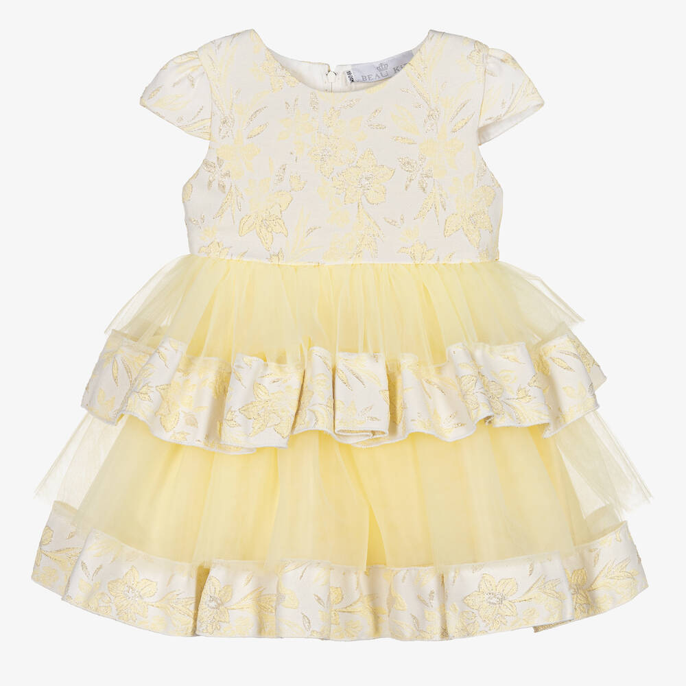 Beau KiD-Girls Yellow & Gold Flowers Tulle Dress | Childrensalon Outlet