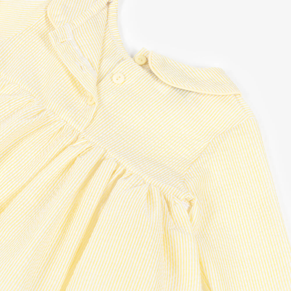 Beau KiD-Girls Yellow Seersucker Pyjamas with Lace Trims | Childrensalon Outlet