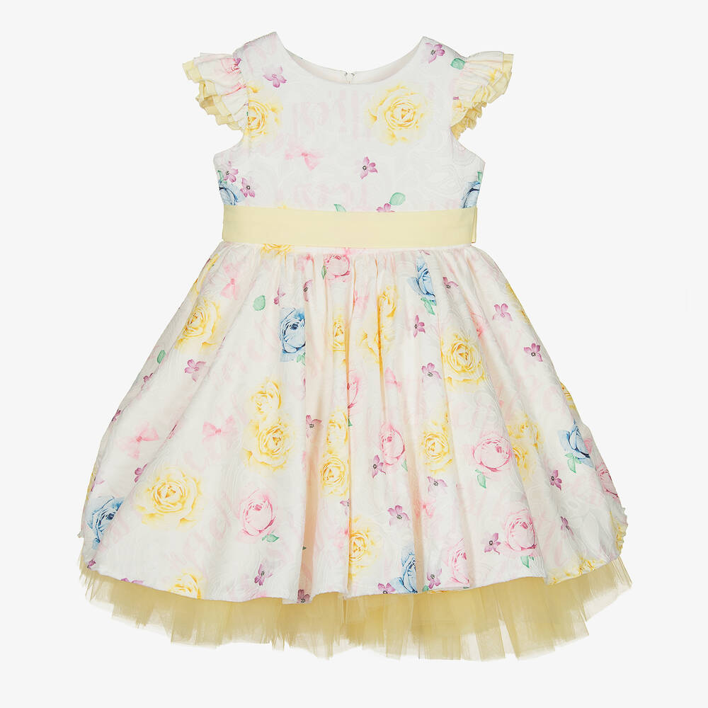 Beau KiD - Robe jaune en tulle à roses fille | Childrensalon