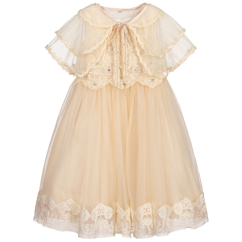 Beau KiD - طقم فستان تول وكيب لون ذهبي للبنات | Childrensalon