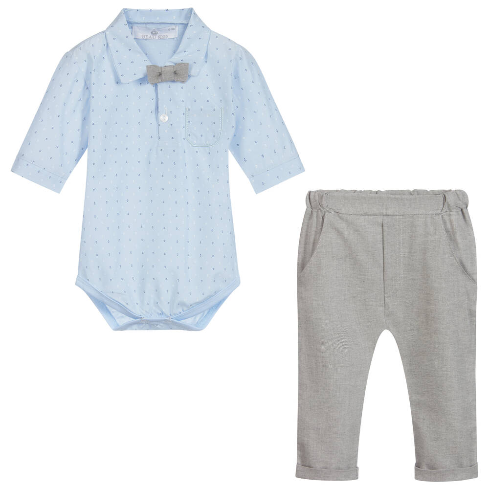 Beau KiD-Grey & Blue Trousers Set | Childrensalon Outlet