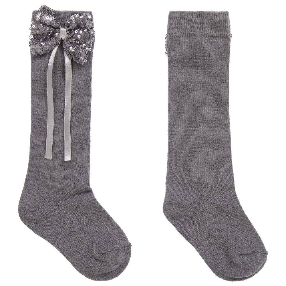 Beau KiD - Chaussettes montantes grises à nœud pailleté | Childrensalon