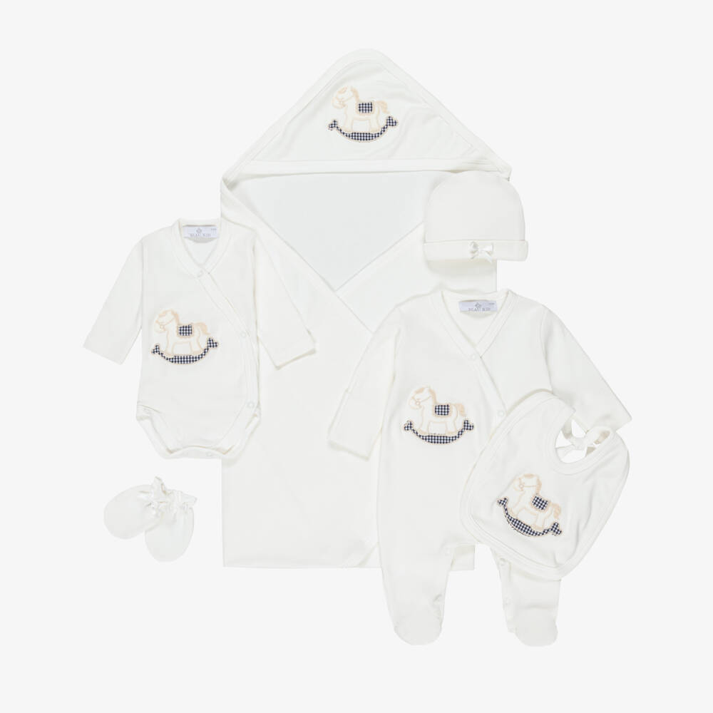 Beau KiD-Ivory Cotton Babysuit Set with Rocking Horse Motif | Childrensalon Outlet