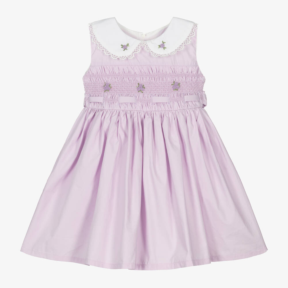 Beau KiD-Lilac Smocked Cotton Dress for Girls | Childrensalon Outlet