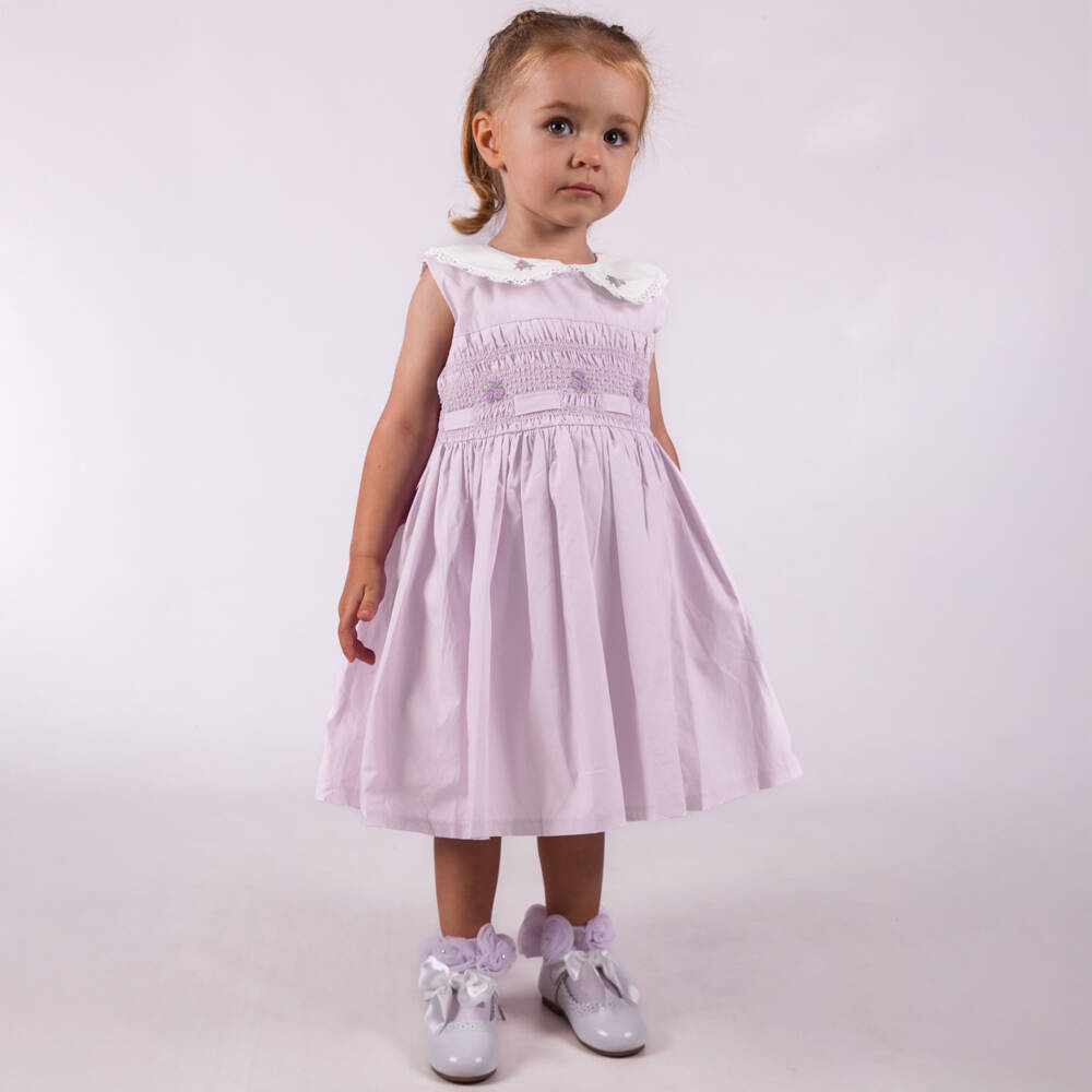 Beau KiD-Lilac Smocked Cotton Dress for Girls | Childrensalon Outlet