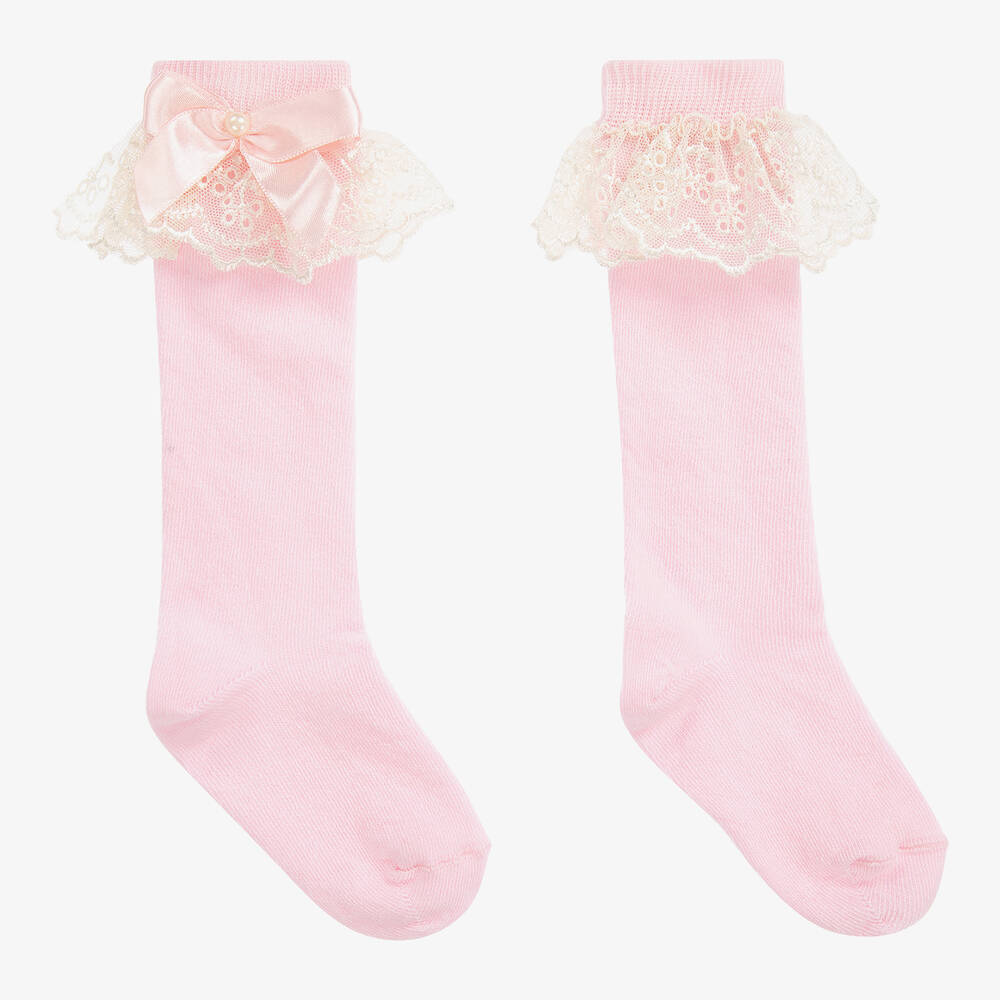 Beau KiD - Pink Cotton & Lace Long Socks | Childrensalon