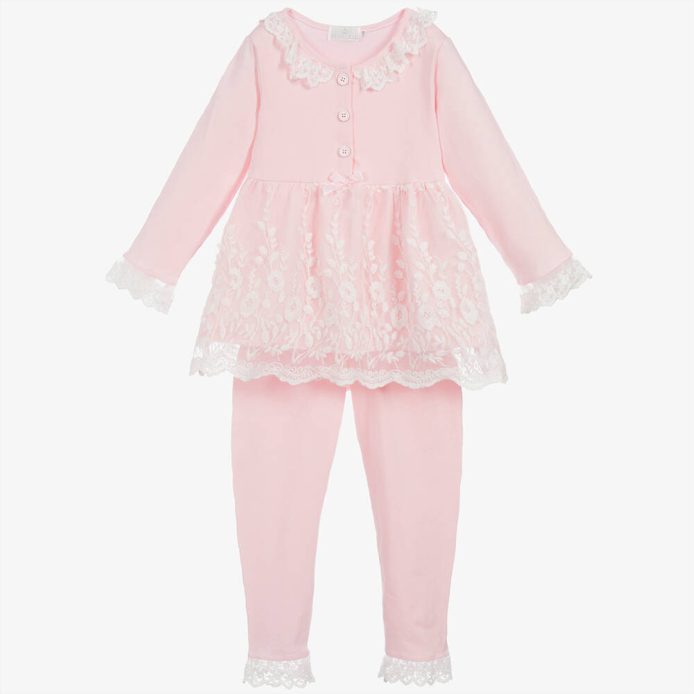 Beau KiD - Rosa Baumwollschlafanzug mit Spitze | Childrensalon