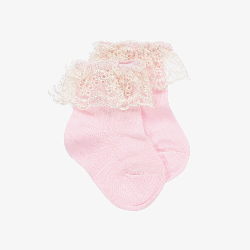 Beau KiD - Pink Cotton & Lace Socks  | Childrensalon