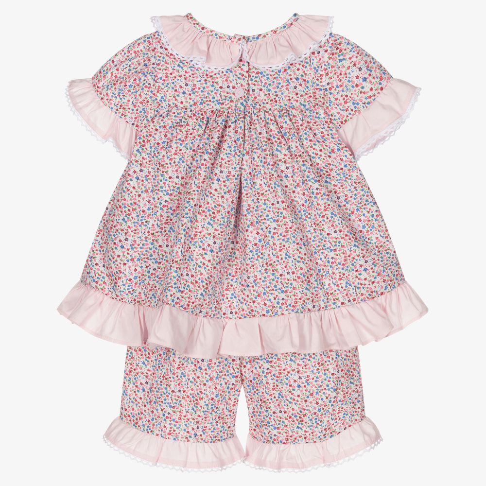 Beau KiD-طقم شورت قطن لون زهري بطبعة ورود للمولودات | Childrensalon Outlet