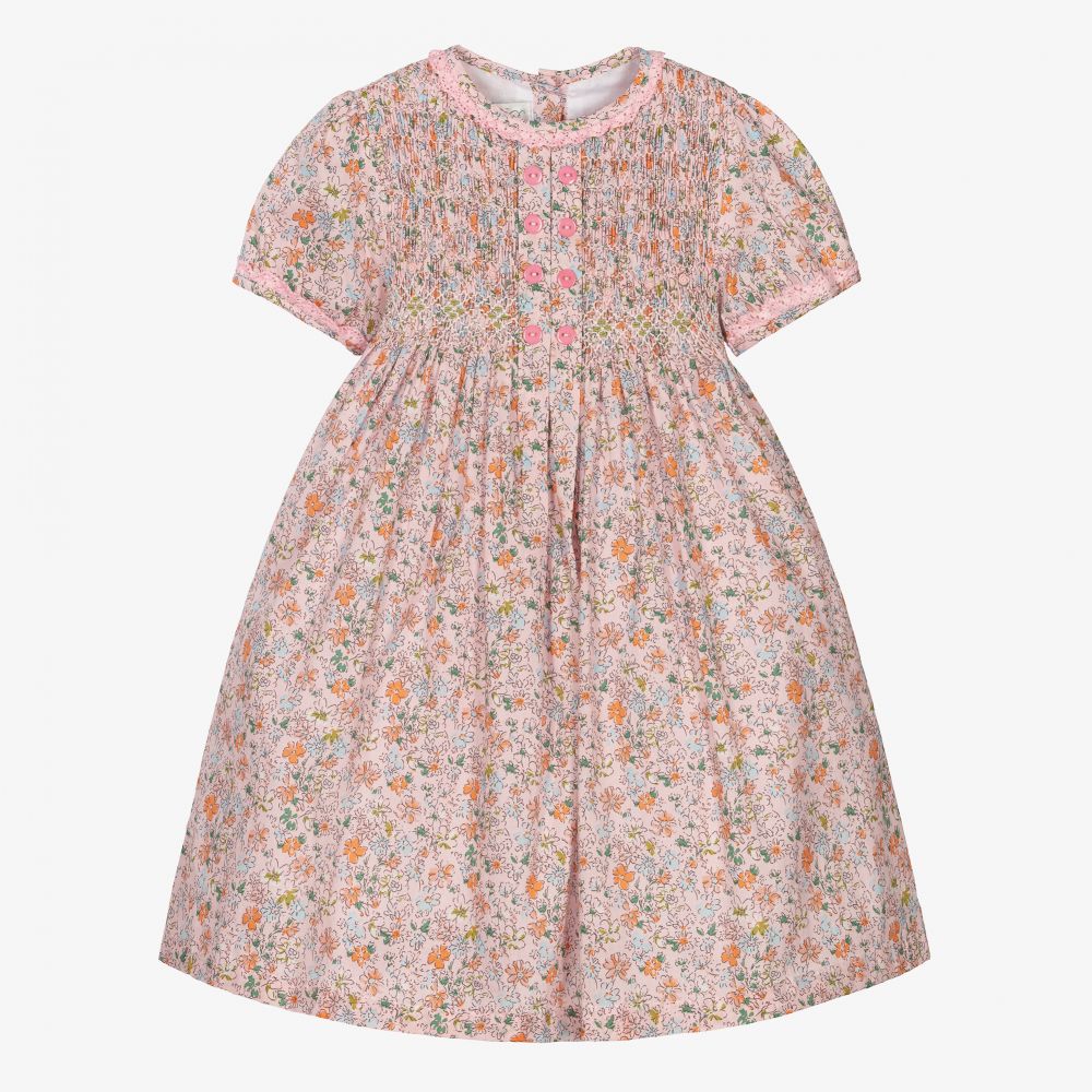 Beau KiD - Rosa geblümtes, gesmoktes Kleid | Childrensalon