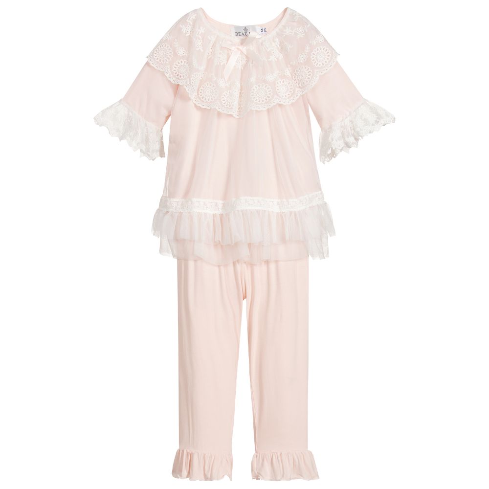 Beau KiD - Rosa Jersey-Pyjama mit Spitze | Childrensalon