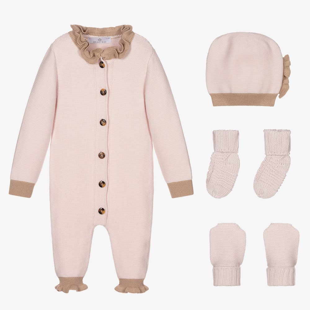 Beau KiD-Pink Knitted Babysuit Set | Childrensalon Outlet