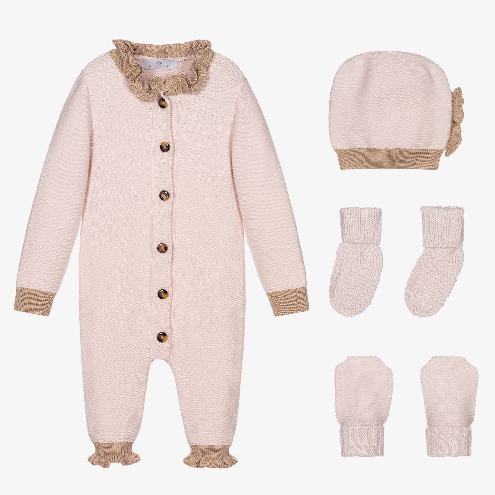 Beau KiD - Pink Knitted Babysuit Set | Childrensalon