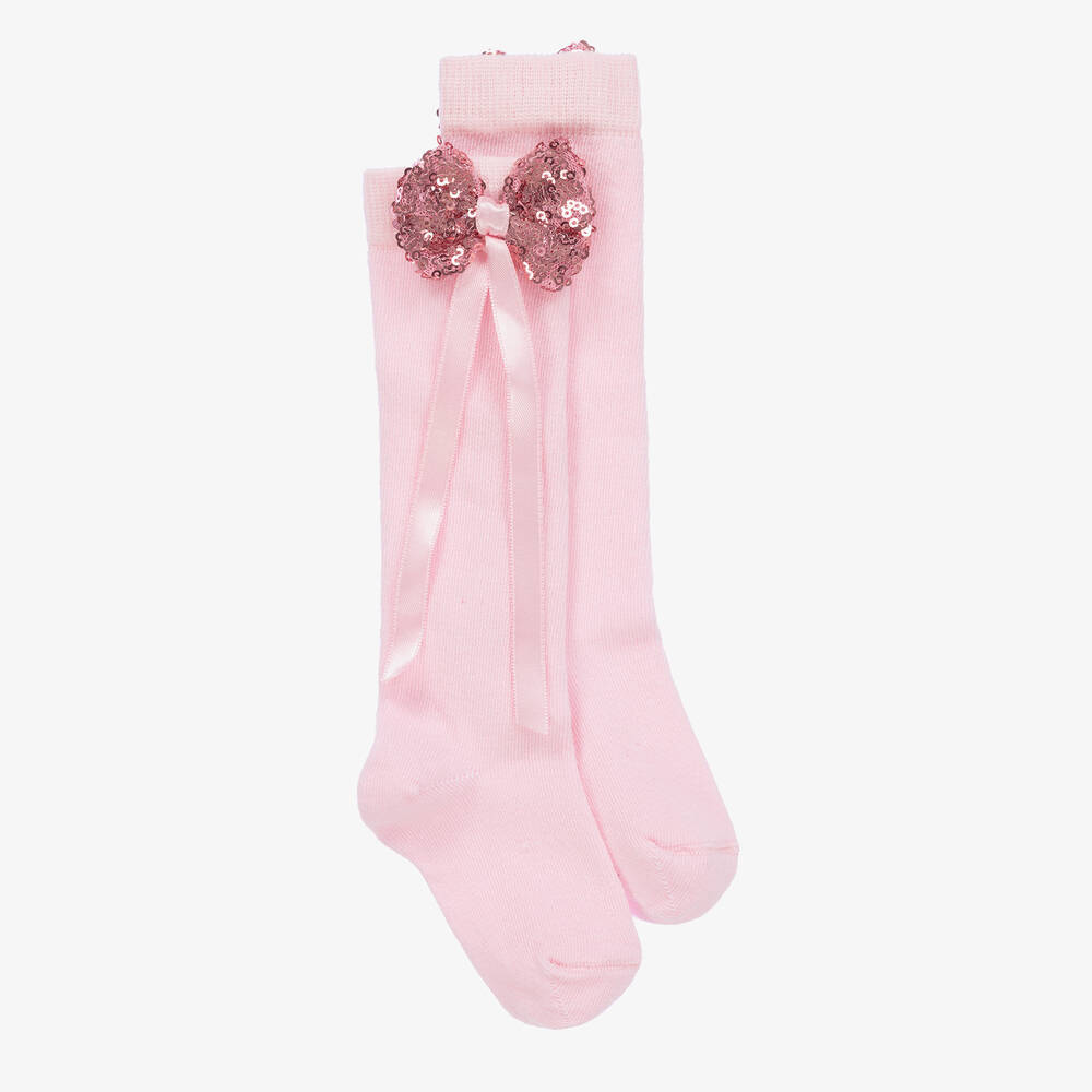 Beau KiD - Pink Long Sequin Bow Socks | Childrensalon