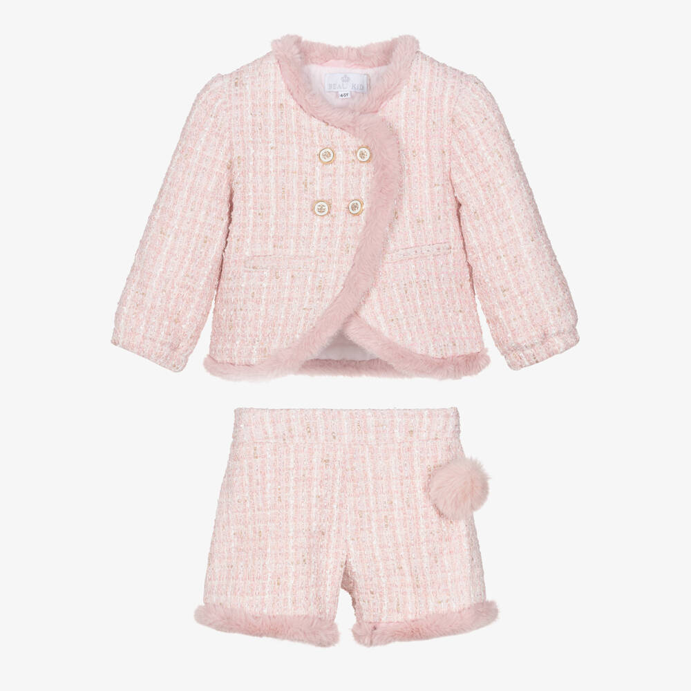 Beau KiD-Pink Tweed Shorts Set | Childrensalon Outlet