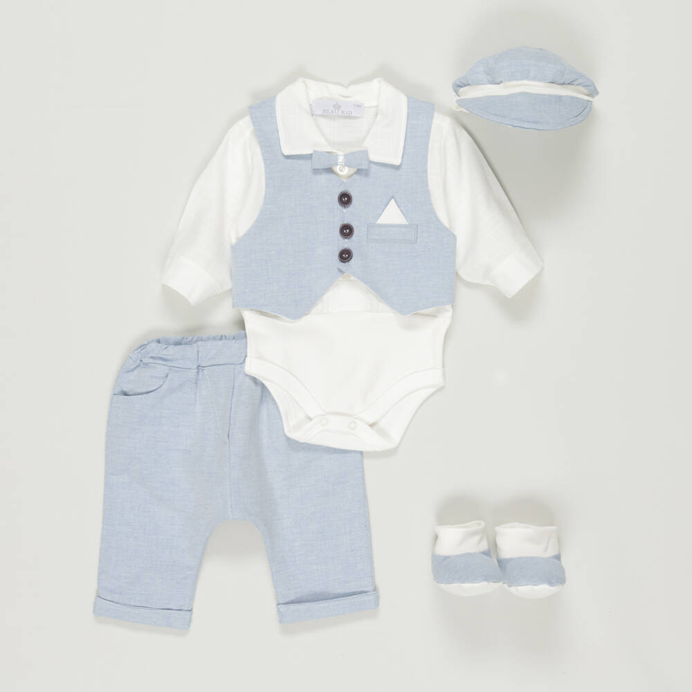 Beau KiD-Preloved Baby Boys Blue Cotton Trouser Set (0-3 months) | Childrensalon Outlet