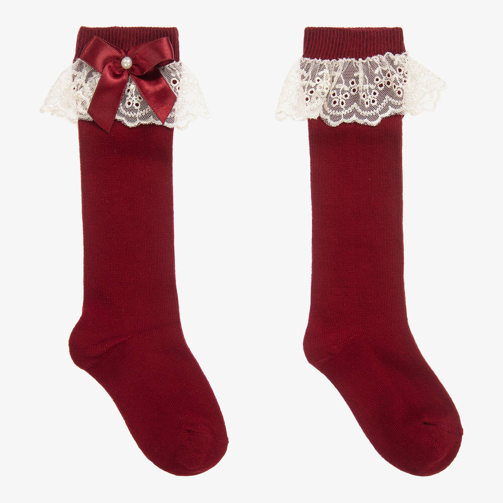 Beau KiD - Red Cotton & Lace Long Socks | Childrensalon