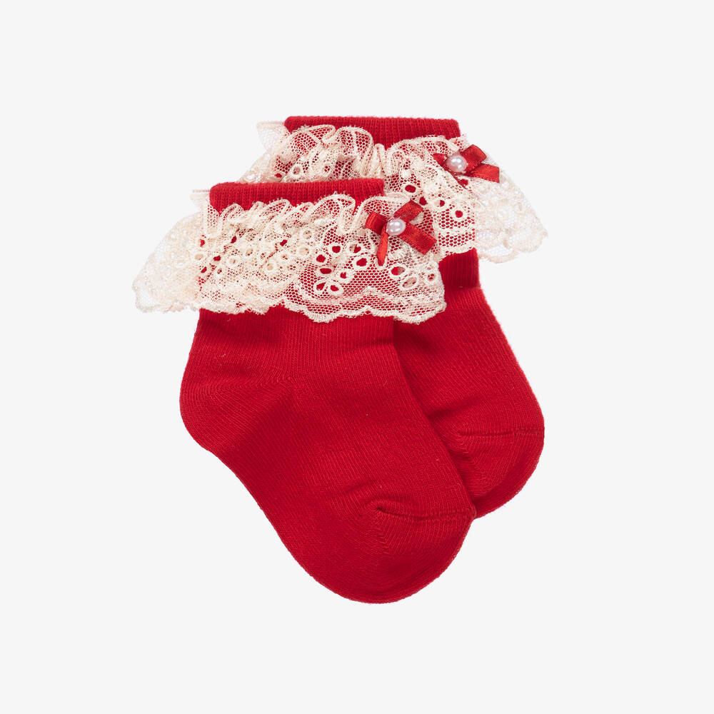 Beau KiD - Red Cotton & Lace Socks  | Childrensalon
