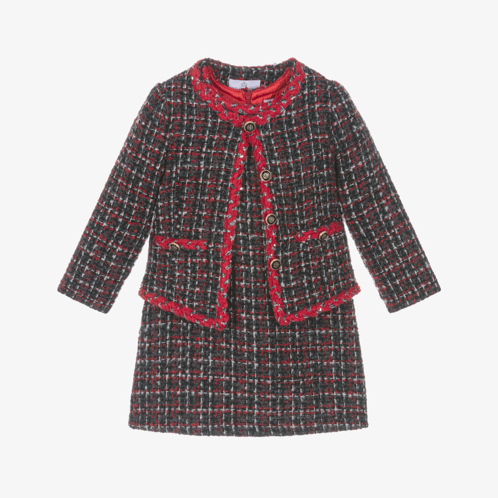 Beau KiD-Red Tweed Jacket & Dress Set | Childrensalon Outlet