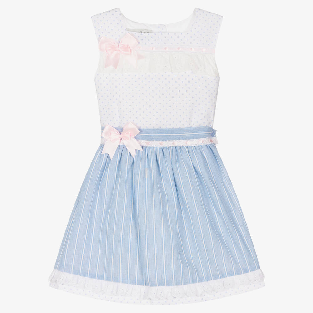 Beau KiD-White & Blue Cotton Skirt Set | Childrensalon Outlet