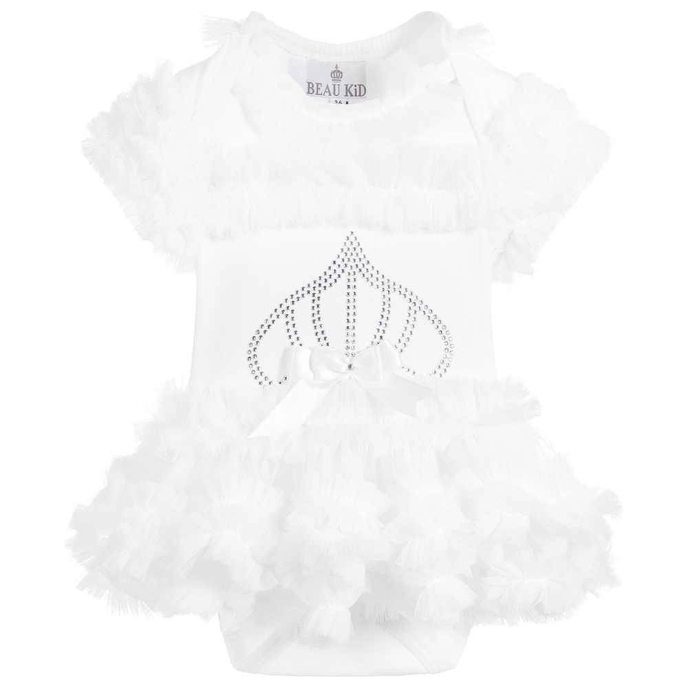 Beau KiD - White Cotton & Tulle Bodysuit | Childrensalon
