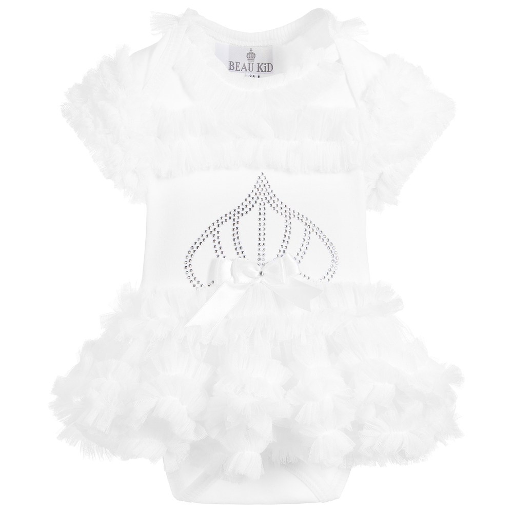 Beau KiD-White Cotton & Tulle Bodysuit | Childrensalon Outlet