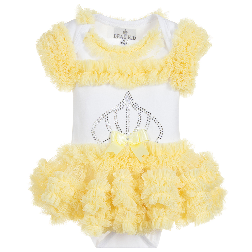Beau KiD-White Cotton & Tulle Bodysuit | Childrensalon Outlet