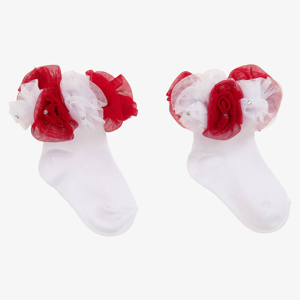Beau KiD - White &Red Frilly Cotton Socks | Childrensalon