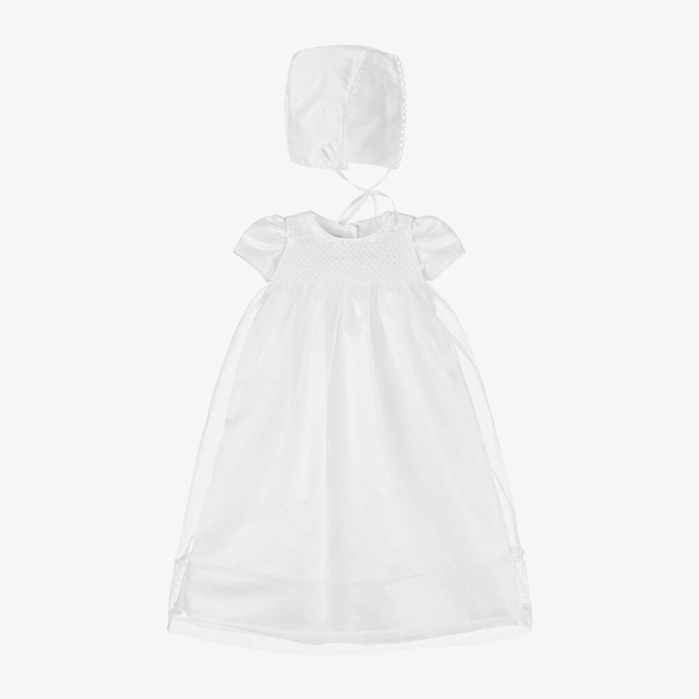 Beau KiD-White Smocked Ceremony Gown & Bonnet | Childrensalon Outlet