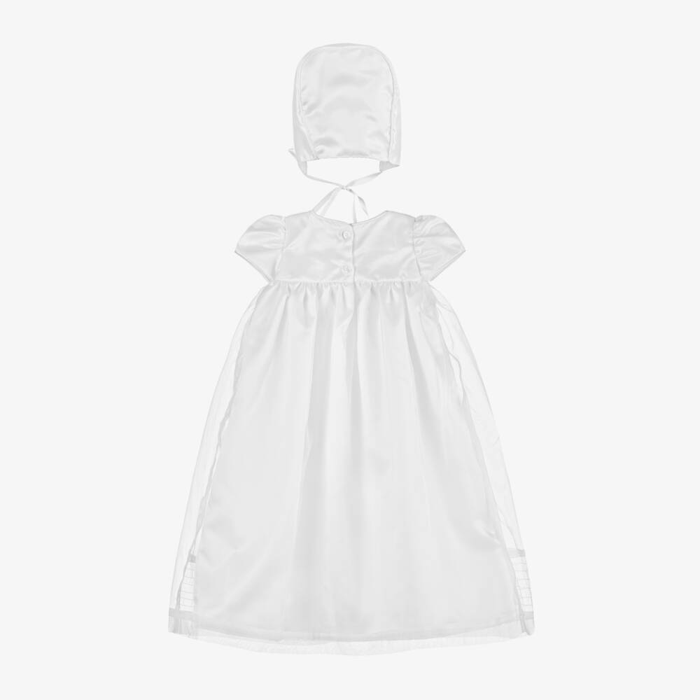 Beau KiD-White Smocked Ceremony Gown & Bonnet | Childrensalon Outlet