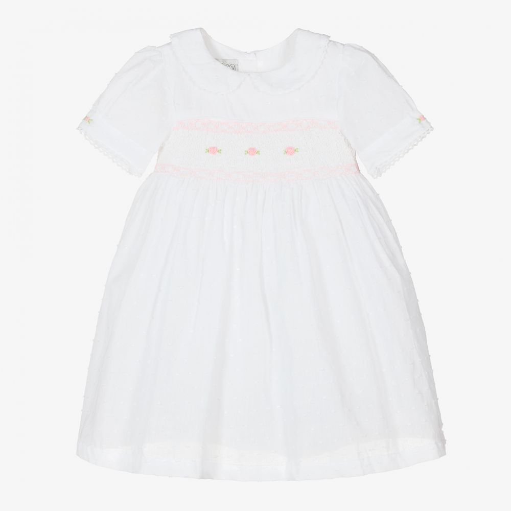 Beau KiD - Белое платье из хлопка плюмети с вафельными сборками | Childrensalon