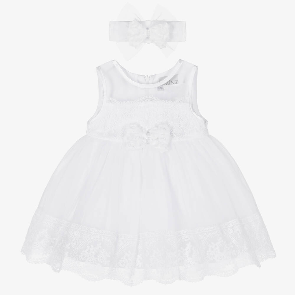 Beau KiD-White Tulle Baby Dress Set | Childrensalon Outlet