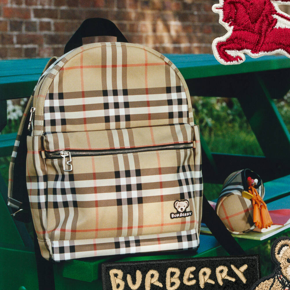 Burberry-Beige All-Over Check Backpack (37cm) | Childrensalon Outlet