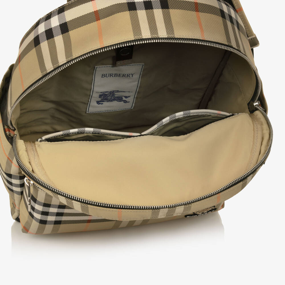 Burberry-Beige All-Over Check Backpack (37cm) | Childrensalon Outlet