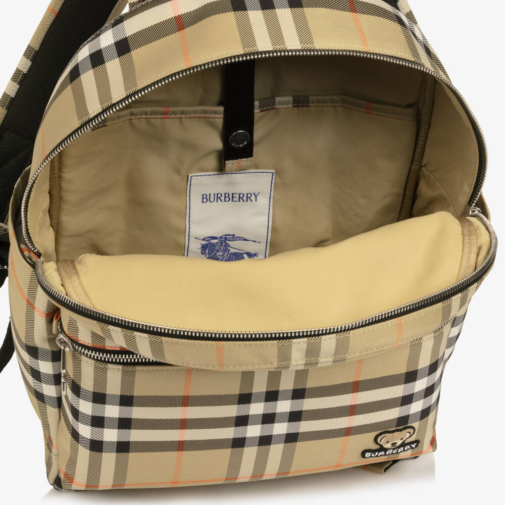 Burberry-Beige All-Over Check Backpack (37cm) | Childrensalon Outlet