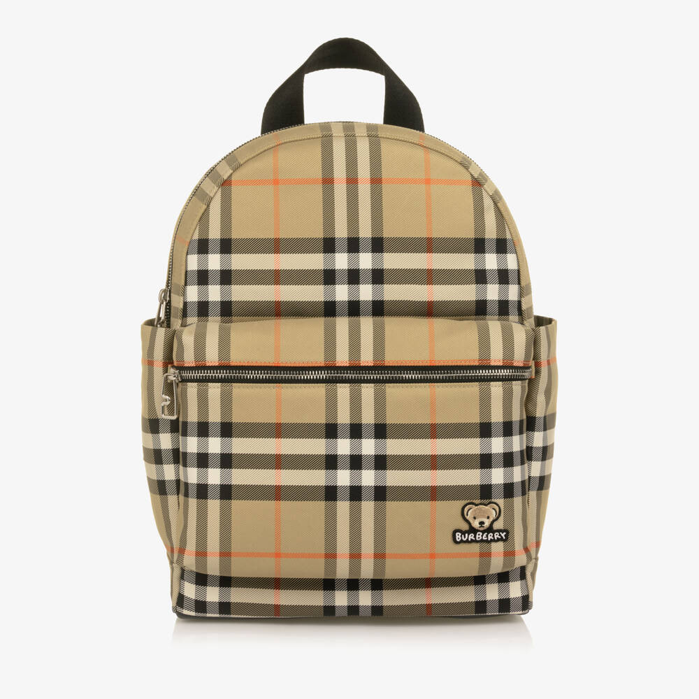 Burberry-Beige All-Over Check Backpack (37cm) | Childrensalon Outlet