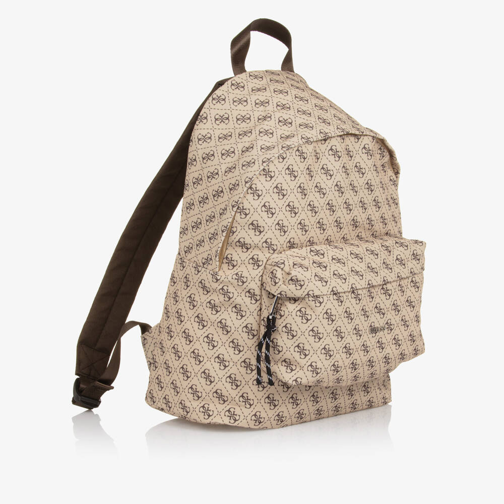 Guess-Beige & Brown 4g Logo Backpack (39cm) | Childrensalon Outlet